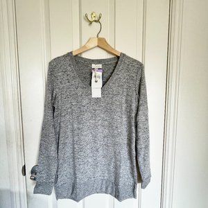 NEW Lucky Brand V-Neck Pullover Knit Tunic Sweater XS NWT Heather Gray